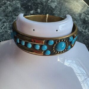 Turquoise Accent Brass Cuff Bracelet - Women's Jewelry